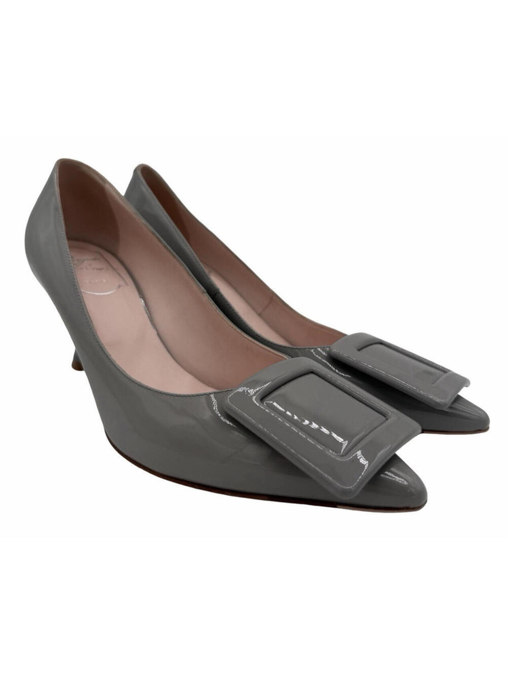 Roger Vivere Viv' In The City Patent Leather Buckle Pumps Gray Size EU 37.5